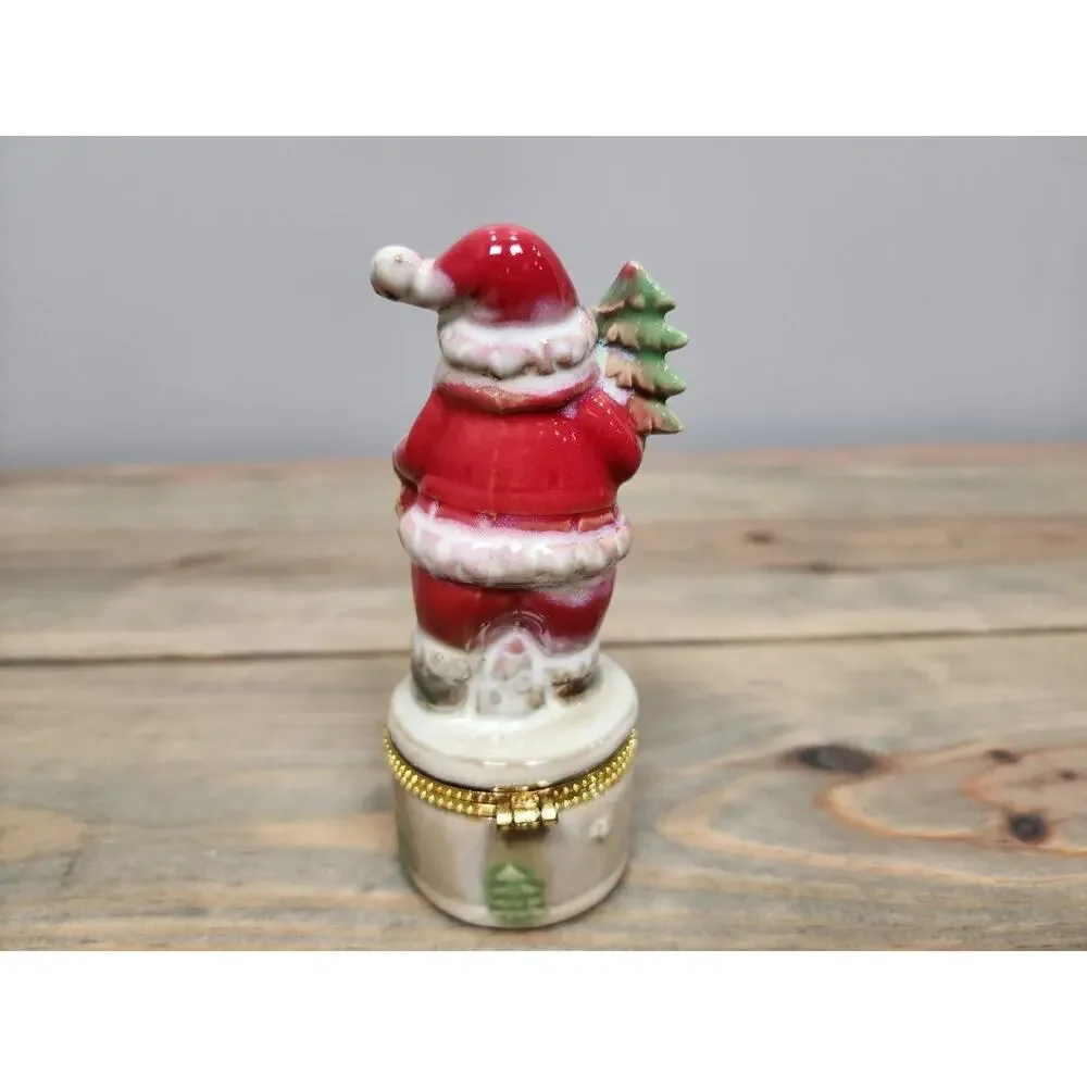 Santa Claus with Tree & Gift Trinket Box Cute Holiday Trinket Box